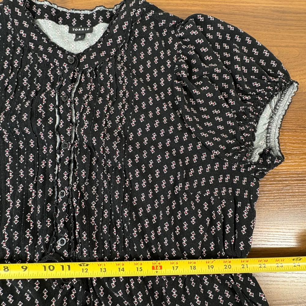 Torrid Maxi Dress Women 3 Black Geometric Print Flutter Sleeve Boho Whimsigoth - Picture 8 of 10